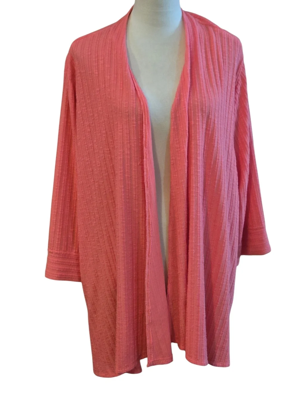 N Touch 2 pc Womens 2X Open Front Coral-Pink Textured Oversized Cardigan & Shell